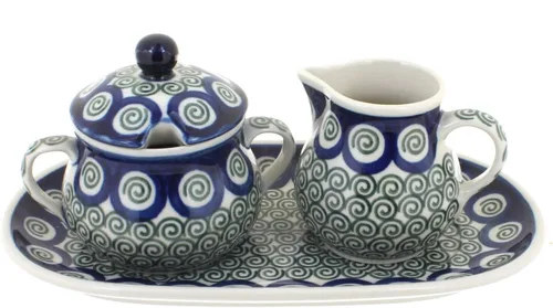 Miniatura 8 de Blue Rose Polish Pottery Bluebird - Juego de crema y azúcar con bandeja