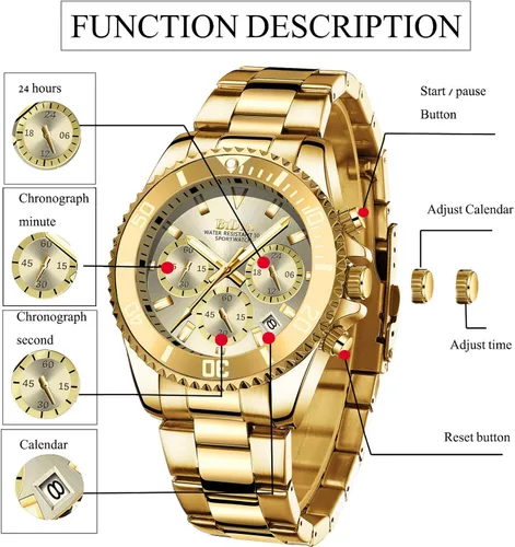 Miniatura 6 de Relojes para hombre cronógrafo acero inoxidable impermeable fecha analógica de cuarzo de negocios relojes de pulsera