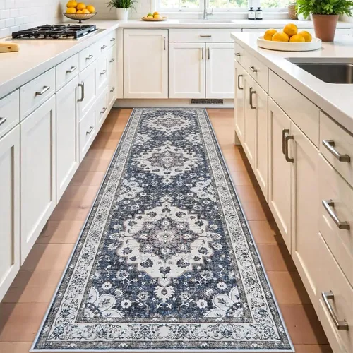 Miniatura 23 de Alfombra lavable de 2 x 3 pies para entrada: alfombras vintage con respaldo antideslizante para cocina, baño, alfombra resistente al agua