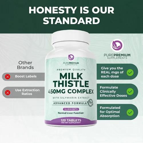 Miniatura 5 de PurePremium Suplemento de cardo mariano con extracto de silimarina – Suplemento complejo de salud de apoyo hepático de 450 mg – Mantiene la función
