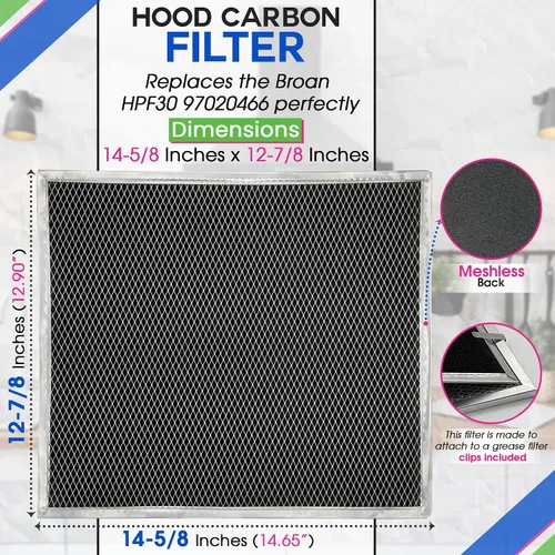 Miniatura 3 de Filtro de carbón de repuesto para 12.90 x 14.65 pulgadas HPF30 97020466 Broan - Filtro de ventilación de campana de carbono para ventilador