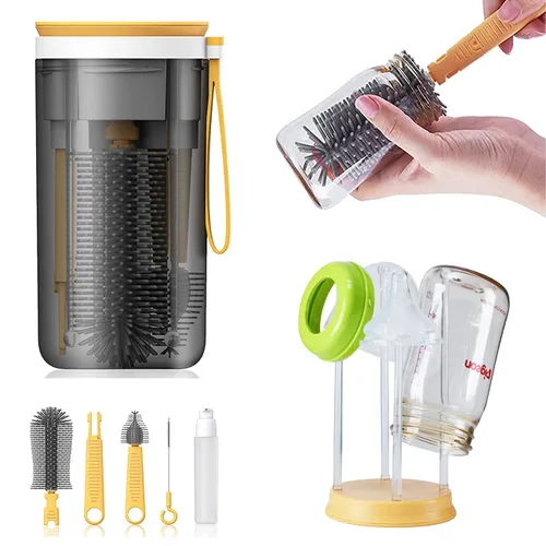 Miniatura 6 de Escurridor de biberones para viajes, juego de cepillo portátil y cepillo para biberones para mamá que trabaja, visita a familiares, amigos o Rosado