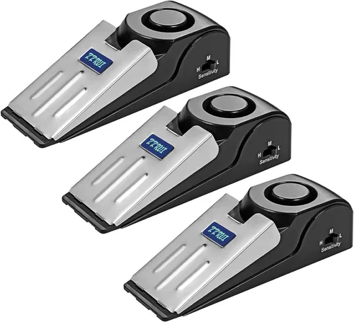 ZZRUI Tope de puerta portátil 2 en 1, alarma de seguridad de cuña para piso, alarma de seguridad ruidosa de 120 db, alarma de parada de puerta para