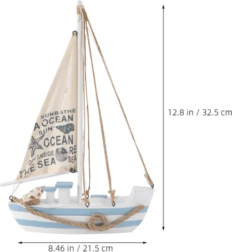 Miniatura 2 de Modelo de velero de madera, mini LED náutico, conchas náuticas, estatuilla de barco de vela de madera, decoración para el hogar, escritorio