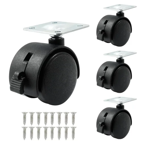 4 piezas ruedas giratorias de 1.5 pulgadas, ruedas giratorias de placa de nailon negro con freno, ruedas giratorias de placa resistente de repuesto