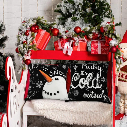 Miniatura 7 de Vellibring - Fundas de almohada de Navidad - 45.7 x 45.7 cm, diseño de copo de nieve, muñeco de nieve, árbol, decoraciones de Navidad, funda