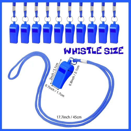 Miniatura 2 de Honoson Silbato para adultos con cordón de seguridad de plástico silbato de emergencia de supervivencia fuerte para salvavidas entrenadores Azul