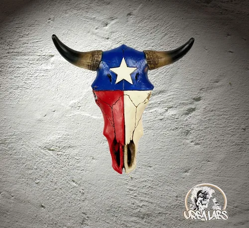 Miniatura 7 de Urbalabs - Escultura de pared de cuernos de calavera de cuerno largo de Texas, animales de taxidermia sintética, decoración de pared occidental