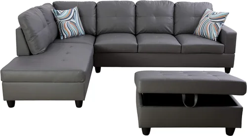 Miniatura 16 de Otomana de almacenamiento de cuero regenerado 37 x 24.5 x 16.5 pulgadas de alto para apartamento, casa, sala de estar, oficina (negro, otomano)