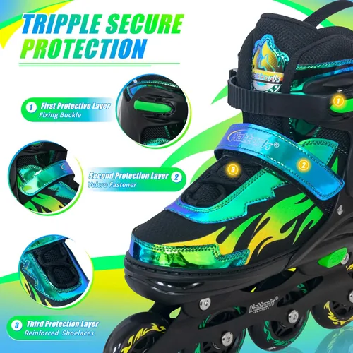 Miniatura 4 de Nattork Patines en línea ajustables para niños y adultos, para interiores y exteriores, con 8 ruedas iluminadas para niños y niñas de 4 a 16 años