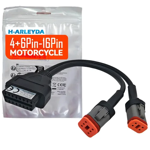 Miniatura 7 de Adaptador OBD2 para Harley 2 en 1 [4 pines + 6 pines] a cable de diagnóstico de motocicleta de 16 pines, conector de herramienta de escáner