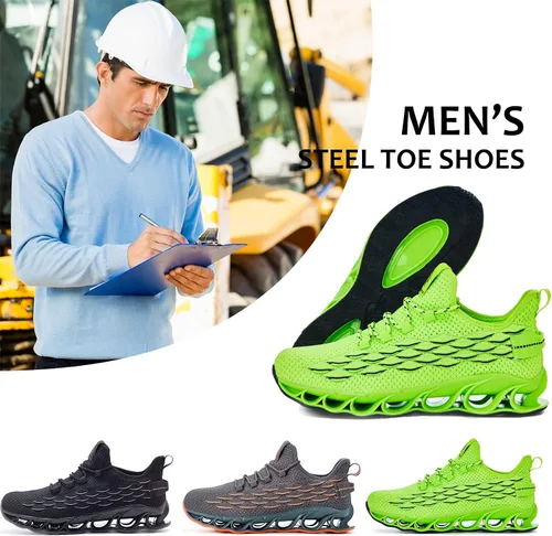 Miniatura 5 de Zapatos de trabajo ligeros para hombre, zapatos indestructibles con punta de acero, zapatos de seguridad de malla transpirable a la moda, zapatos