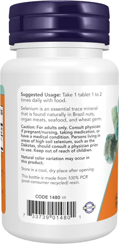 Miniatura 3 de NOW Suplementos, Selenio (L-Selenometionina) 100 mcg, Mineral Esencial*, 100 Tabletas