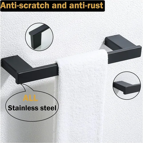 Miniatura 5 de RANDOM Toallero de mano moderno de 12 pulgadas negro mate montado en la pared SUS304 de acero inoxidable para cocina, accesorios de baño