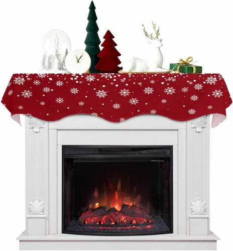 Miniatura 11 de Mantel con diseño de copo de nieve azul para chimenea de Navidad, bufanda para repisa, estola para estantes, renos, alces, nieve, bosque, cubierta