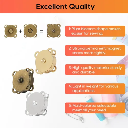 Miniatura 3 de 30 juegos de broches magnéticos, broches magnéticos para bolsos con accesorios de costura, cierres magnéticos para coser manualidades, bolsos, ropa