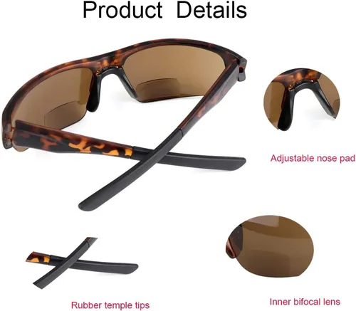 Miniatura 4 de Paquete de 3 lentes de sol bifocales de lectura para hombres y mujeres con almohadilla nasal ajustable, lectores de sol tintados envolventes