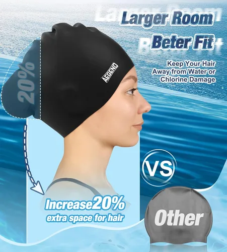 Miniatura 2 de Aegend - Gorros de natación para cabello largo, gorras de natación de silicona duraderas para mujeres, hombres, adultos, jóvenes, fáciles de poner