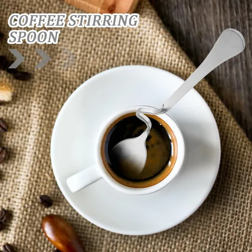Miniatura 2 de SOLUSTRE 6 cucharas de café expreso de acero inoxidable con mango curvo, cucharas de mezcla de café con leche y miel, cucharas de postre