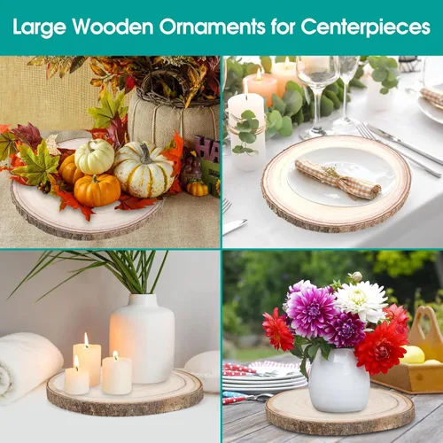 Miniatura 5 de Adrattnay 8 piezas de rebanadas de madera para centros de mesa de 10 a 12 pulgadas, círculos redondos de madera de Paulownia para centro de mesa