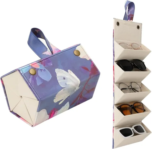 MoKo - Organizador de gafas de sol con 5 ranuras, estuche de viaje para gafas de sol portátil, estuche de almacenamiento para mujeres y hombres