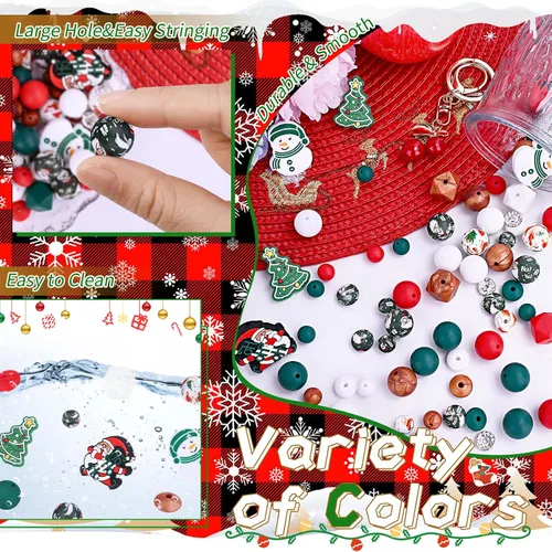 Miniatura 3 de 181 piezas de abalorios de silicona de vaca de las Tierras Altas, abalorios focales de vaca de Navidad de 9 mm y 15 mm de color mixto, lenteja