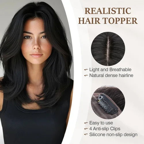 Miniatura 154 de Rich Choices Pelucas con topper de cabello para mujeres, cabello humano real 100% Remy, sin flequillo, para mujeres con adelgazamiento en la parte