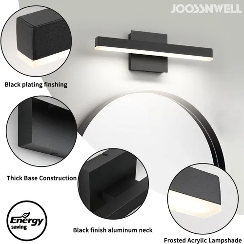 Miniatura 3 de Joossnwell Lámpara LED para tocador de baño, accesorio de iluminación moderno, barra de luz de baño de 15.75 pulgadas, aplique de pared negro 12W