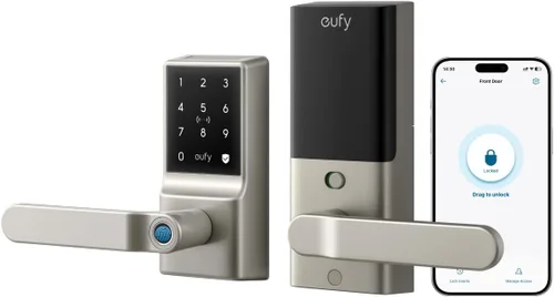 Miniatura 7 de eufy Security Smart Lock C33, cerradura de puerta con teclado con asa, perilla de puerta de huellas dactilares, cerradura de puerta de entrada sin