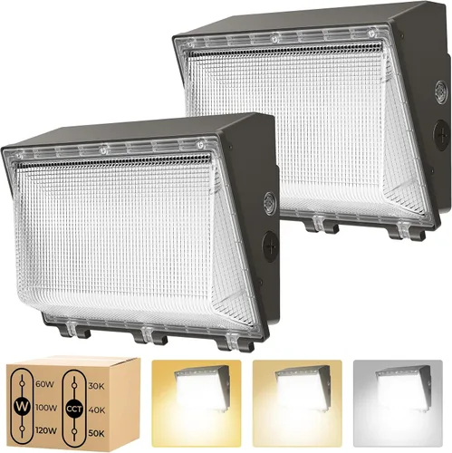 Miniatura 10 de CINOTON Paquete de luz LED conmutable de pared de 120 W/100 W/60 W con sensor de atardecer a amanecer, 3CCT 5000K/4000K/3000K, [100-277V] IP65