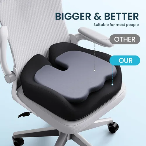 Miniatura 4 de Benazcap Cojín de asiento de espuma viscoelástica para silla de oficina, cojines ergonómicos para aliviar el dolor de coxis, ciática y respaldo