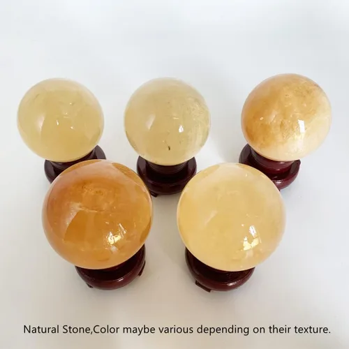 Miniatura 4 de Escultura de esfera de adivinación de cristal curativo de citrino natural con soporte de madera Feng Shui Chakra Aura, decoración de escritorio