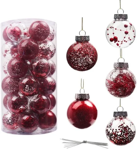 Miniatura 12 de Juego de 30 adornos de bolas de Navidad, bolas de adornos de Navidad inastillables, decoración de árbol de Navidad, bolas de árbol de Navidad rojas