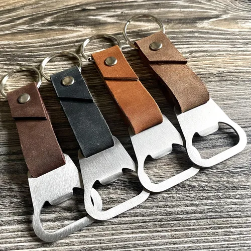 Miniatura 2 de Personalized Bottle Opener Keychain Leather - 3rd Anniversary Gift, Gift for Him, Father's Day Present