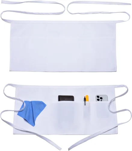Miniatura 12 de Argstar 2 Pack Server Apron with 4 Pockets, Waitress Waiter Waist WaterDrop Resistant Short Aprons Negro