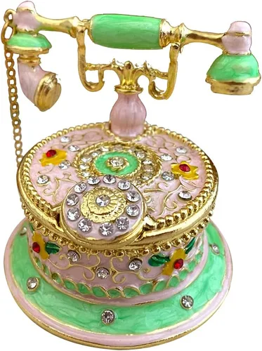 Joyero vintage para teléfono y joyero de metal esmaltado figuritas coleccionables, organizador de almacenamiento, decoración del hogar, boda, regalo