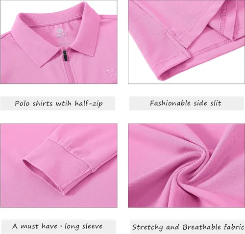 Miniatura 51 de JINSHI Polo de golf para mujer, de manga larga, con cremallera, deportiva, de secado rápido, atlética, casual, ajustada