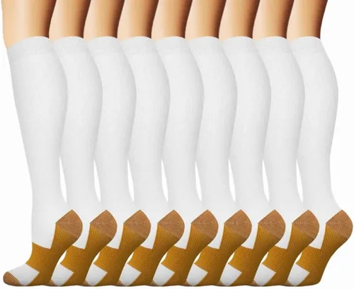 EYHLKM - 9 pares de calcetines deportivos de compresión de cobre para mujeres y hombres, medias de circulación médica para enfermeras (color C,