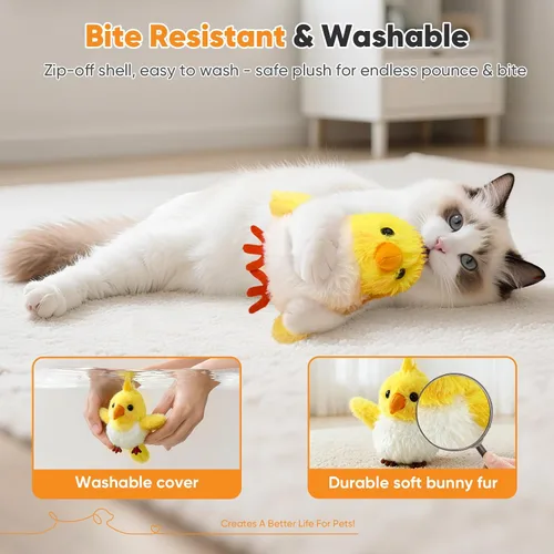 Miniatura 4 de Petbobi Juguetes para gatos, pájaro aleteante, juguete interactivo para gatos con alas aleteadoras y sonidos de chirrido, juguete recargable por USB