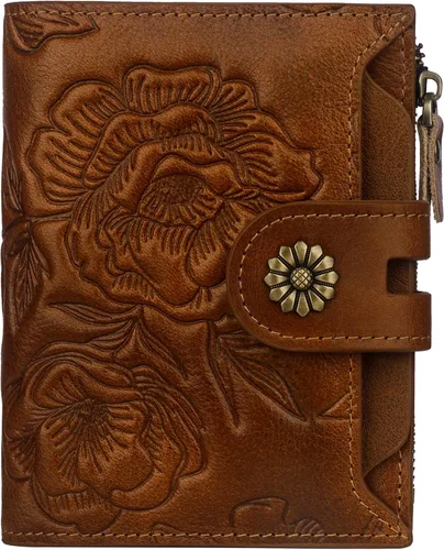 Miniatura 26 de Billetera para mujeres, billetera de cuero plegable de dos pliegues para mujeres con bloqueo RFID, compacta, tarjetero pequeño con ventana
