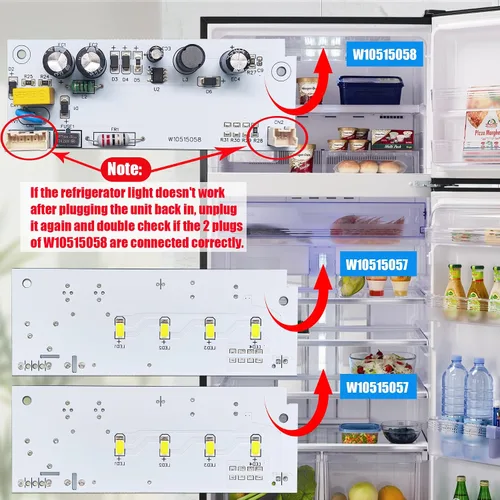 Miniatura 5 de 1 pieza de luz para refrigerador W10515058, 2 piezas de luz para refrigerador W10515057, juego de placas de luz LED para congelador de reemplazo