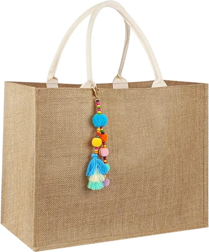QPEY Bolsas de yute, bolsa grande de paja para mujer, bolsas de playa tejidas impermeables, bolso de hombro con borla hecho a mano para verano,