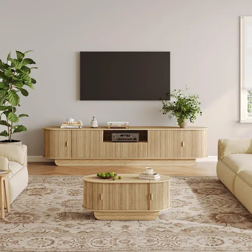 Miniatura 11 de Juego de Mesa de Centro y Soporte para TV de 2 Piezas, Centro de Entretenimiento con 2 Cajones, Consola de TV Moderna de 78.7'', Mesa de Centro Gris