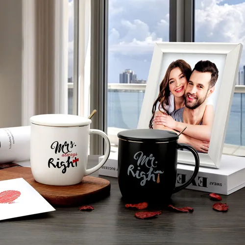 Miniatura 5 de Tazas de café para parejas Mr Right Mrs Always Right - Tazas de cerámica de mármol para despedida de soltera, boda, aniversario, día de San Valentín