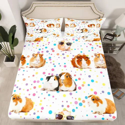 Miniatura 22 de Feelyou Juego de sábanas bajeras de alpaca para niños, lindo juego de ropa de cama con diseño de llama y donas de dibujos animados, juego de sábanas