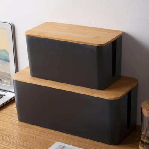Miniatura 9 de SUPVOX Cable Management Box Cable Wire Case Wood Grain Black Medium Size Power Line Organizer Storage Box for Desk and Home