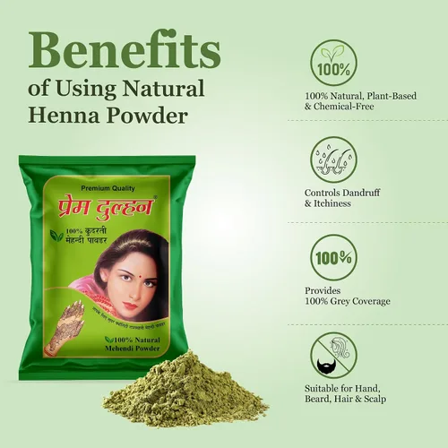 Miniatura 2 de Prem Dulhan Henna Mehendi en polvo natural (17.637 onzas), cuidado orgánico del cabello para hombres y mujeres, mezcla de hierbas puras