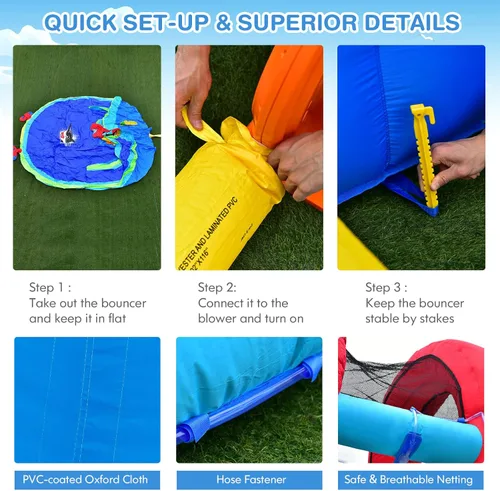 Miniatura 5 de HONEY JOY Toboganes acuáticos inflables, casa de rebote para niños con toboganes largos, pared de escalada y piscina grande para salpicaduras