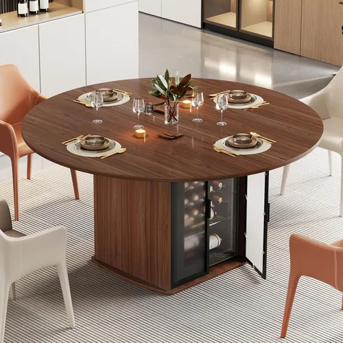 Miniatura 10 de IBF Mesa de comedor redonda negra para 4-6, mesa de cocina de 47 pulgadas con espacio para refrigerador, mesas de comedor modernas