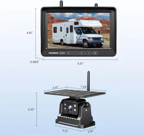 Miniatura 7 de Cámara de respaldo inalámbrica solar magnética para remolque de camión RV – Monitor 1080P de 7 pulgadas, instalación de 1 minuto, sin demora, cámara